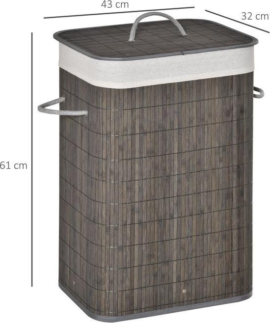 Produktbild Swisshandel24 Bambus Wäschekorb schmal mit Deckel 83L Wäschesammler mit Griffen Grau (83 l)