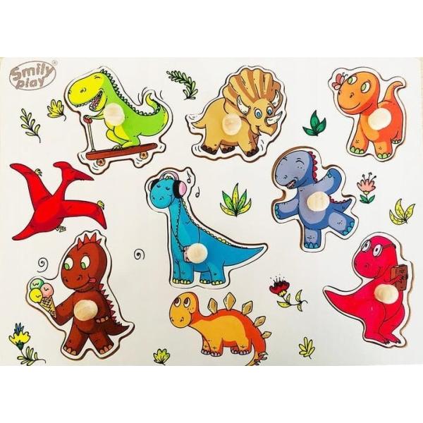 Smily Spielen Sie Holzpuzzle mit Stecknadeln, Dinosaurier-Spiel (7 Teile)