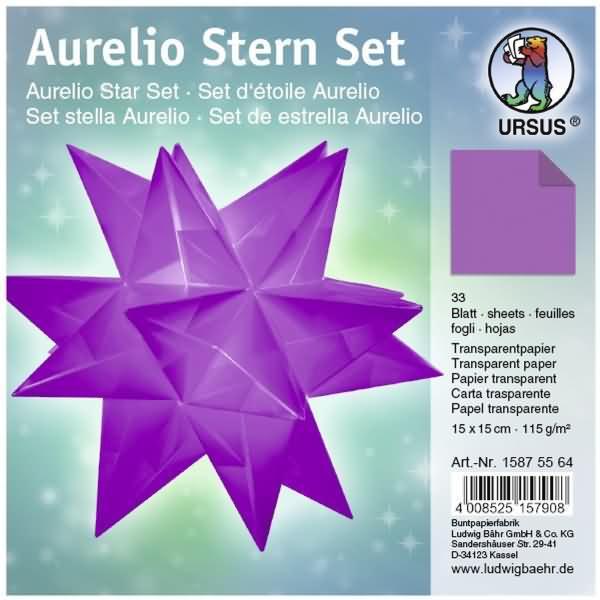 Ursus, Bastelpapier, Faltblätter Aurelio Stern Transparentpapier 115g/qm 15x15cm 33 Blatt aubergine (115 g/m², 1 x)