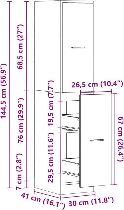 Actual product image vidaXL Apothecary cabinet (30 x 41 x 144.50 cm)