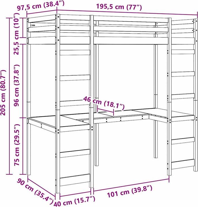 Produktbild vidaXL Loft Bett (90 x 190 cm)