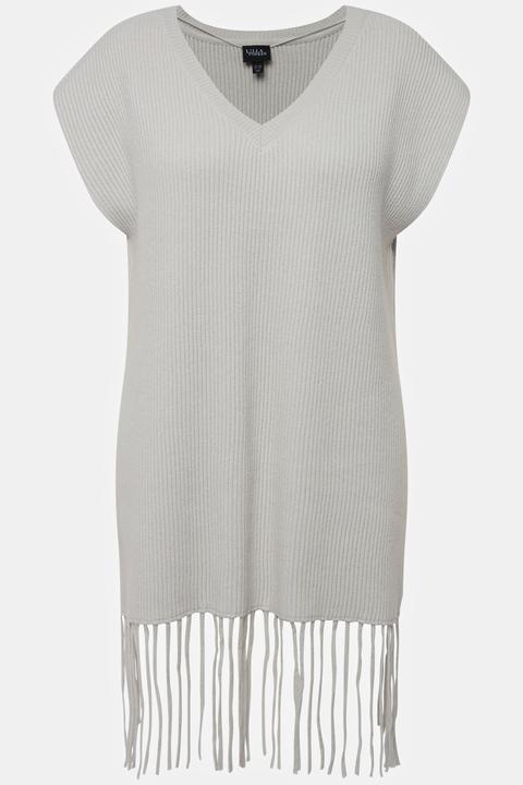 Produktbild Ulla Popken Pullunder, Fransensaum, oversized, Rundhals, ärmellos (54)