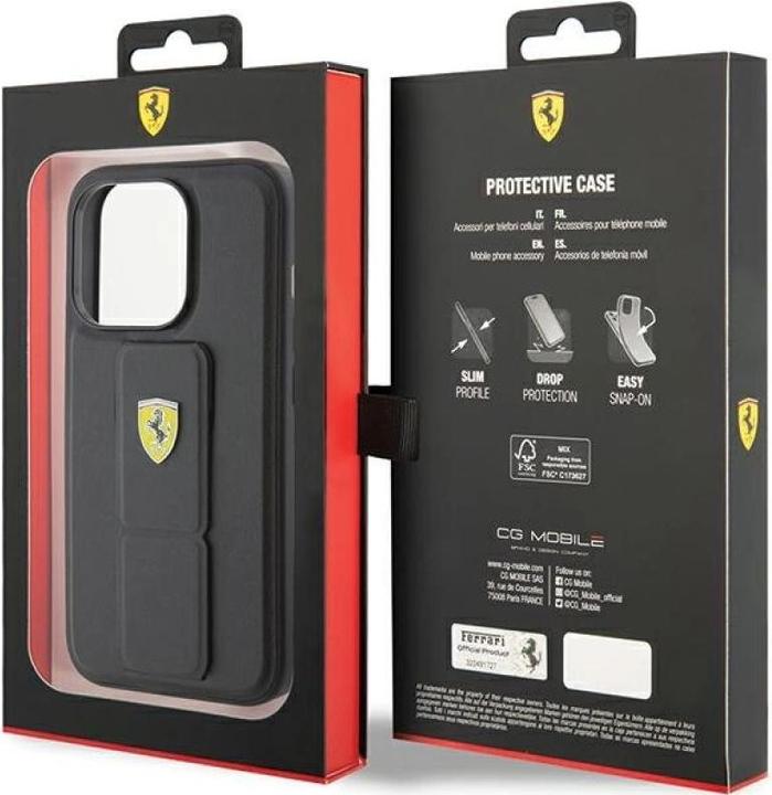 Actual product image Ferrari FEHCP15LGSPSIK iPhone 15 Pro 6.1" czarny/black hardcase Grip Stand (Apple iPhone 15 Pro)