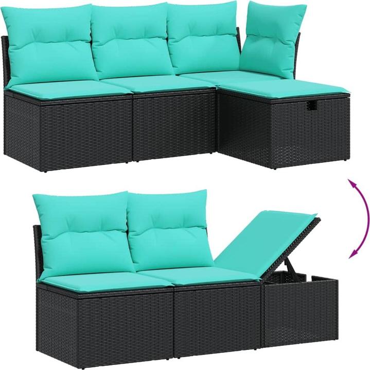 Produktbild vidaXL 7-tlg. Garten-Sofagarnitur mit Kissen Schwarz Poly Rattan