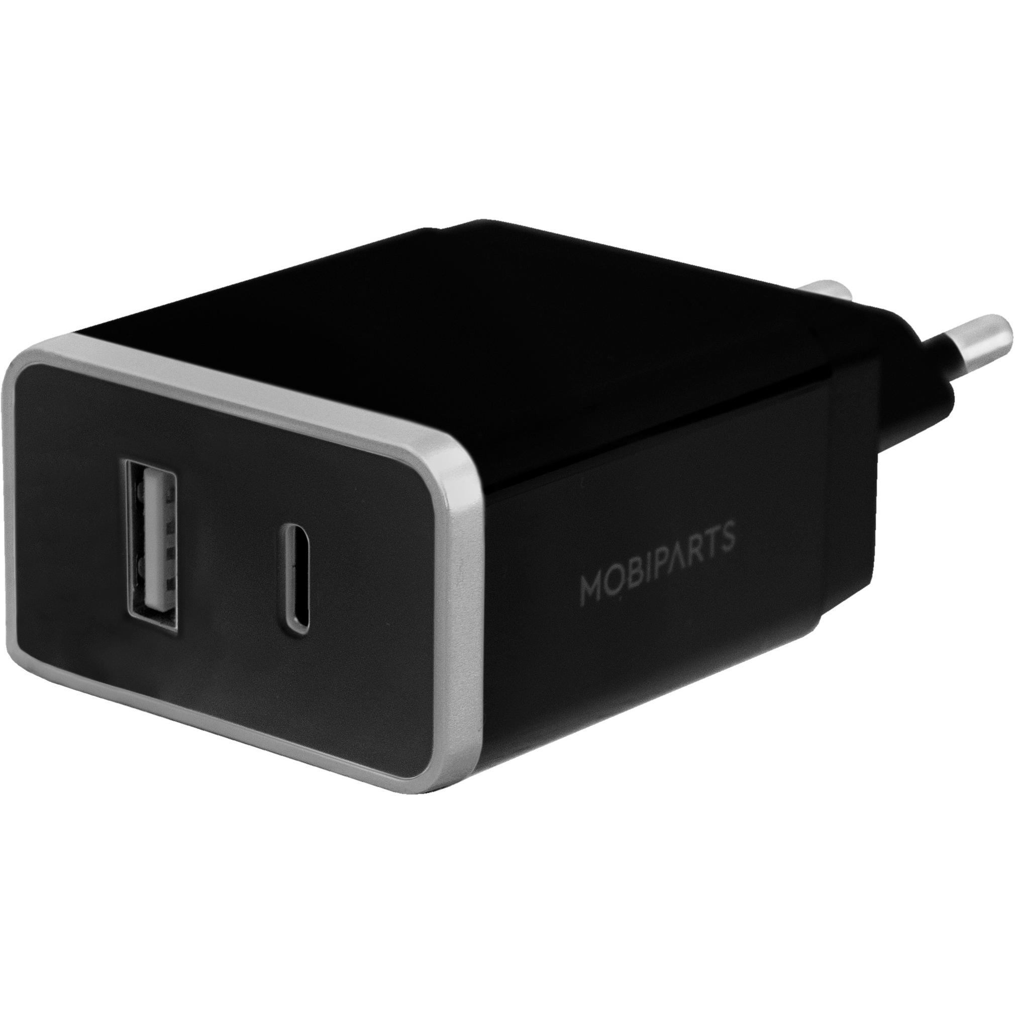 Mobiparts Wall Charger Dual USB-A en USB-C 12W/2.4A Black (12 W, 2 porte), Caricatore USB, Nero