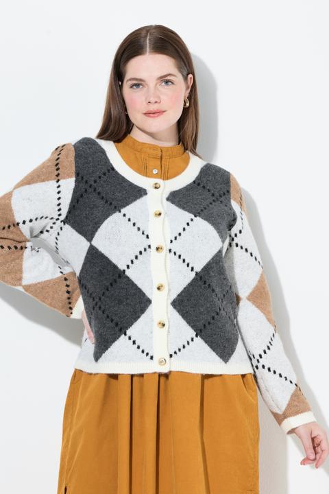 Immagine prodotto Ulla Popken Cardigan con rombi, scollo a girocollo e maniche lunghe (50, 52)