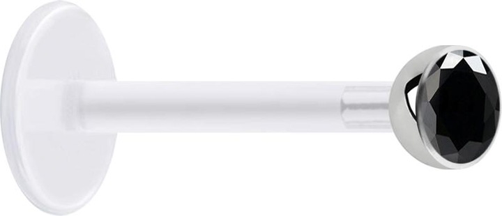 Actual product image Star Piercing Micro Labret transparent with ball and crystal black (without brass, Surgical steel 316L, Bioflex)