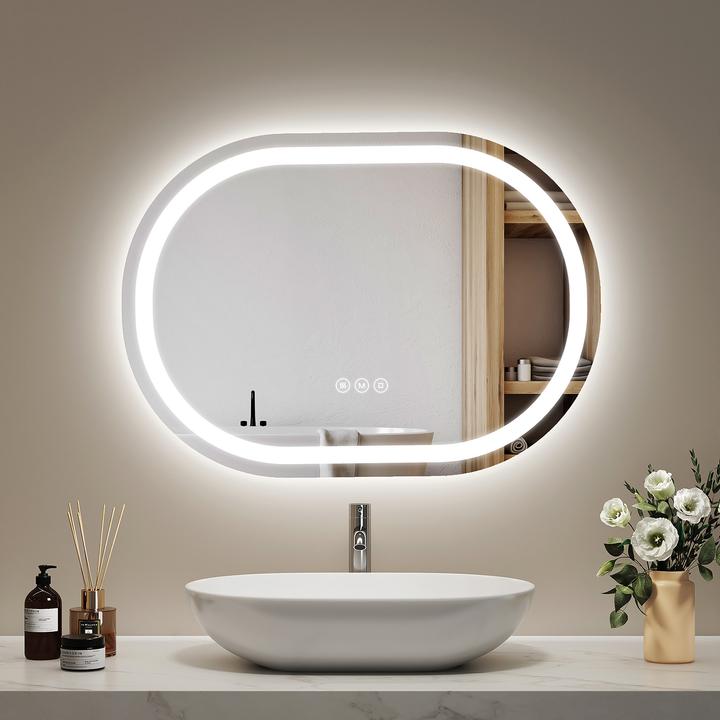 Produktbild Emke Badspiegel mit Beleuchtung Φ60cm,Beschlagfrei, 3 Farbtemperaturen(3000K-6500K) und dimmbaren