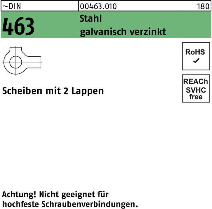 Produktbild Scheibe DIN 463 m.2 Lappen 13 Stahl galvanisch verzinkt