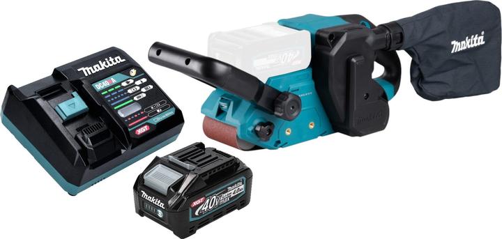 1x Makita BS 001 GZ Akku Bandschleifer, 1x Makita BL 4040 Akku 40 V max. 4,0 Ah, 1x Makita DC 40 RA Ladegerät