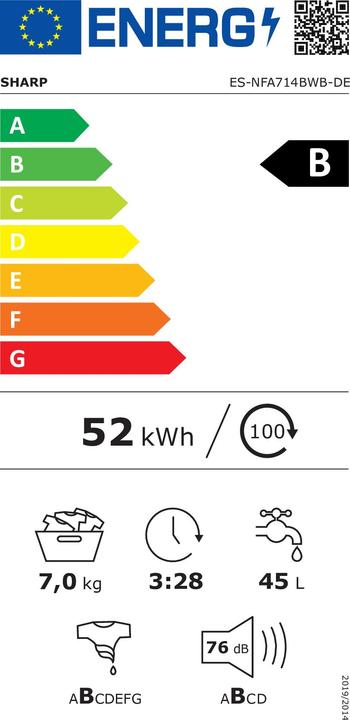 Energy Label Sharp ES-NFA714BWB-DE (7 kg, Left)