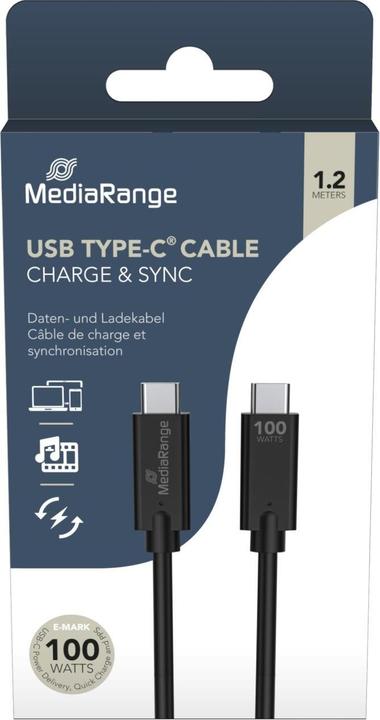 Actual product image MediaRange USB-C charging/data cable USB 3.1 sw (1.20 m, USB 3.1, 100 W)