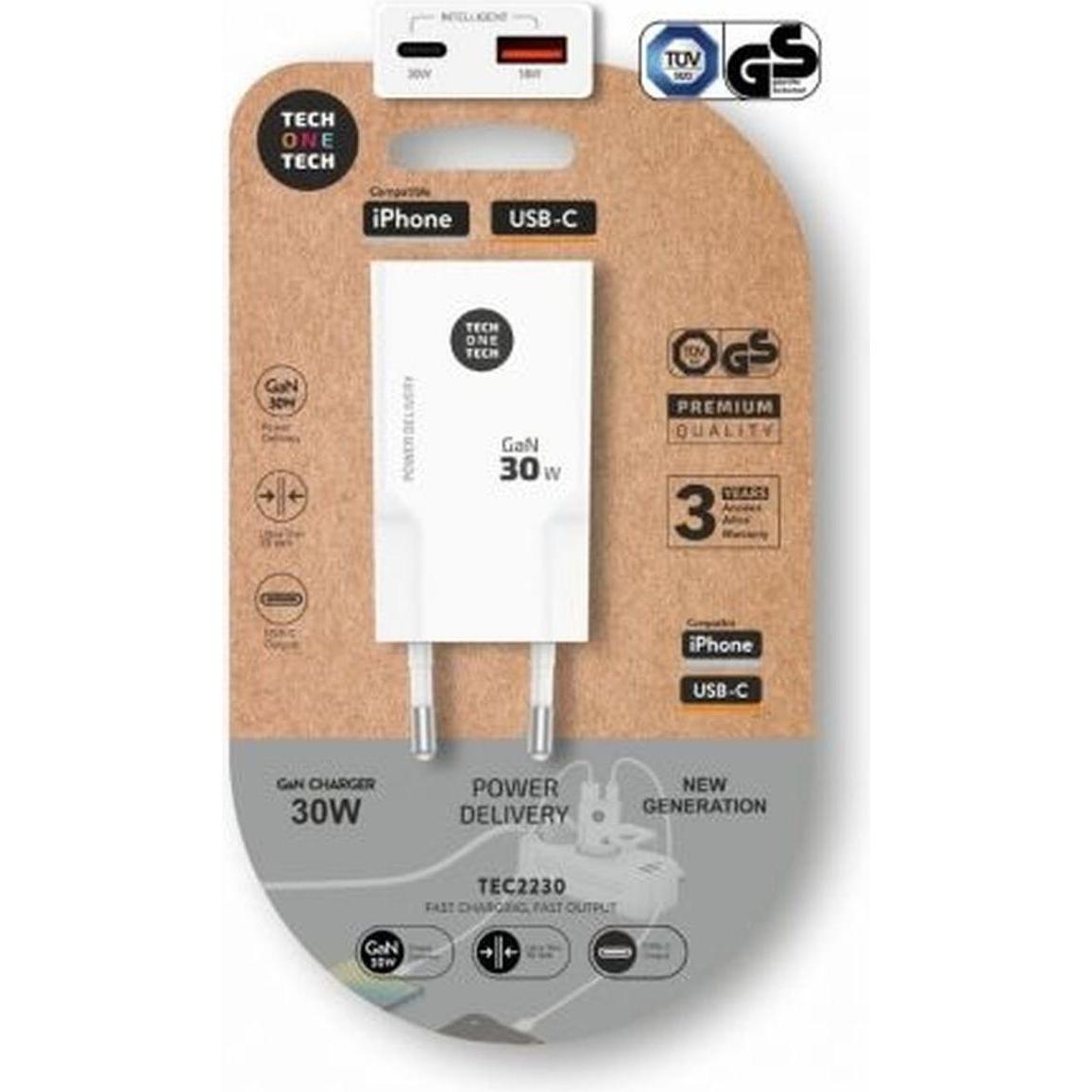 Tech One Tech Wandladegerät TEC2230 (30 W), Caricatore USB, Bianco