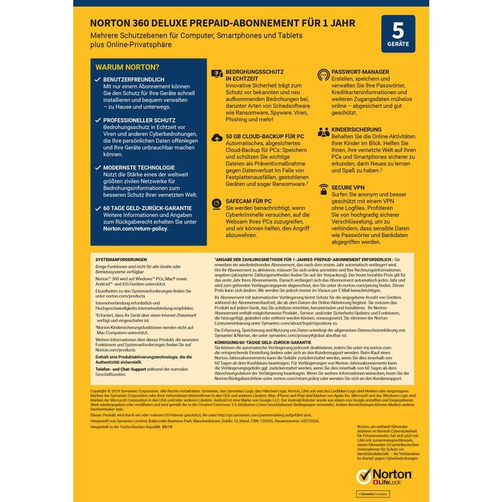 Produktbild Norton 360 Deluxe (5 User, 12 Monate)