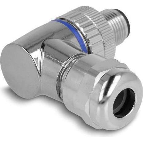 Delock M12 Steckverbinder A-kodiert 4 Pin Stecker zur Montage mit Schraubanschluss 90° gewinkelt Met, Elektronikkabel + ...