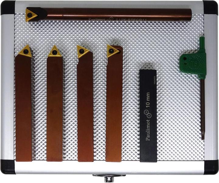 Image du produit Paulimot Jeu de burins de tournage avec plaquettes, 12 mm, barre d'alésage Ø 10 mm incluse