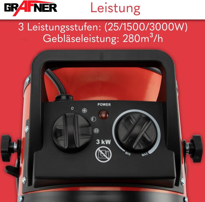 Produktbild Grafner Elektroheizer Heizlüfter Bauheizer 3000 Watt Heizstrahler EH10934 (3000 W)