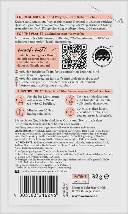 Nährwerte und Zutaten we:care2 Duschgel-Granulat, Jasmin-Grüner Tee