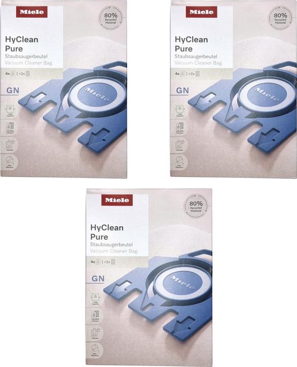 Produktbild Miele 3x HyClean Pure GN Staubsaugerbeutel 12 Stück mit Filter ( 3x 12421130 ) für Complete C2 / C3 (12 x)