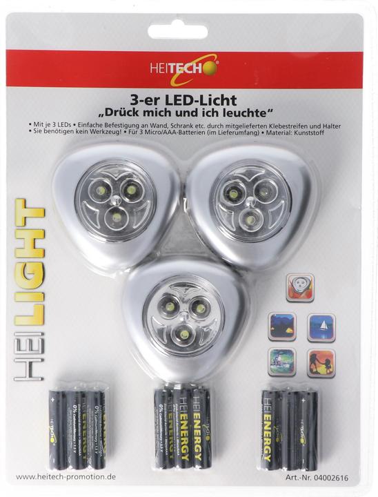 Image du produit Heitech Jeu de 3 lumières LED, piles incluses