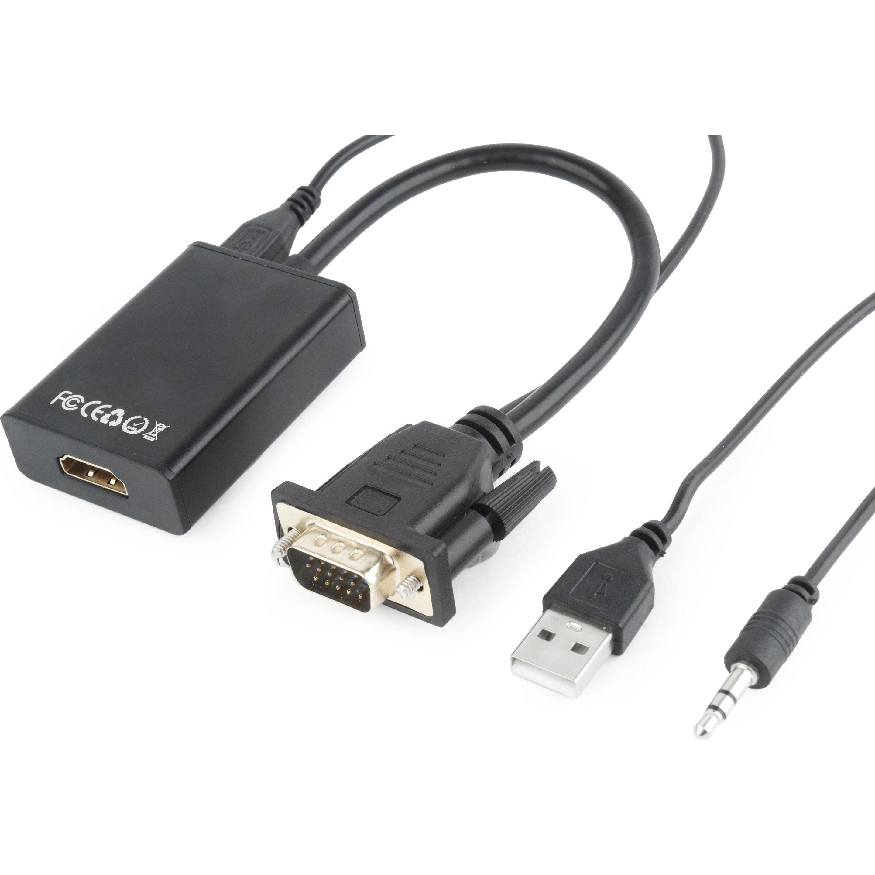 Gembird A-VGA-HDMI-01 Interfaccia/adattatore per cavo HDMI 19 pin nero (VGA, 4.40 cm), Adattatore dati + video, Nero