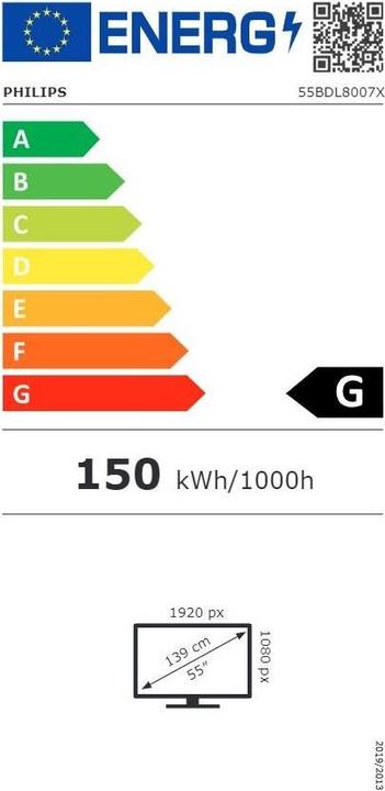 Energielabel Philips X-Line 55BDL8007X 24/7/FHD/700cd/Corp. V-WALL (1920 x 1080 Pixels, 55")