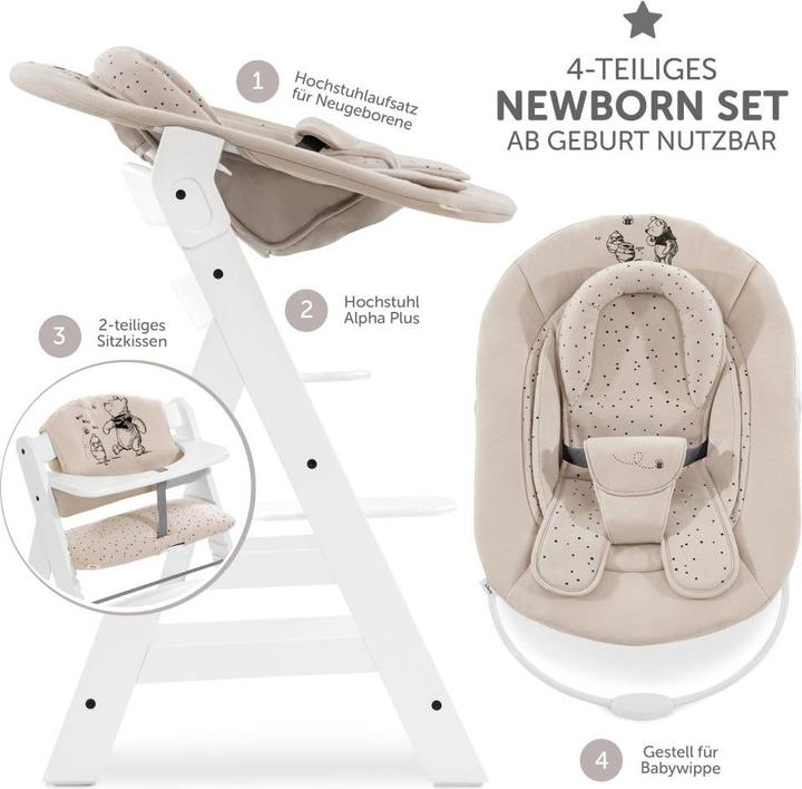 Produktbild Hauck Hochstühle Alpha Plus White Newborn Set Pooh Beige - 4-tlg. (Hochstuhl)