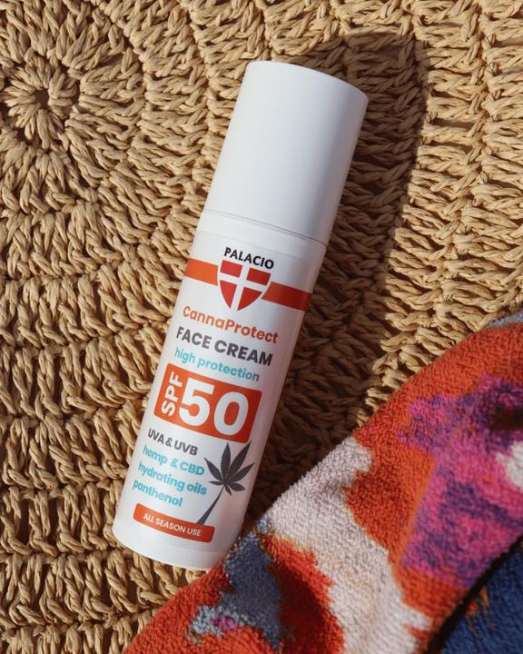 Actual product image Palacio CannaProtect Gesichtscreme SPF50 mit Hanf, 50 ml (Sun cream face, SPF 50, 50 ml)