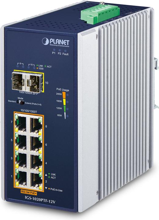 Planet Industriel 8 ports GE 802.3at PoE + 2 1000X SFP + (10 ports)