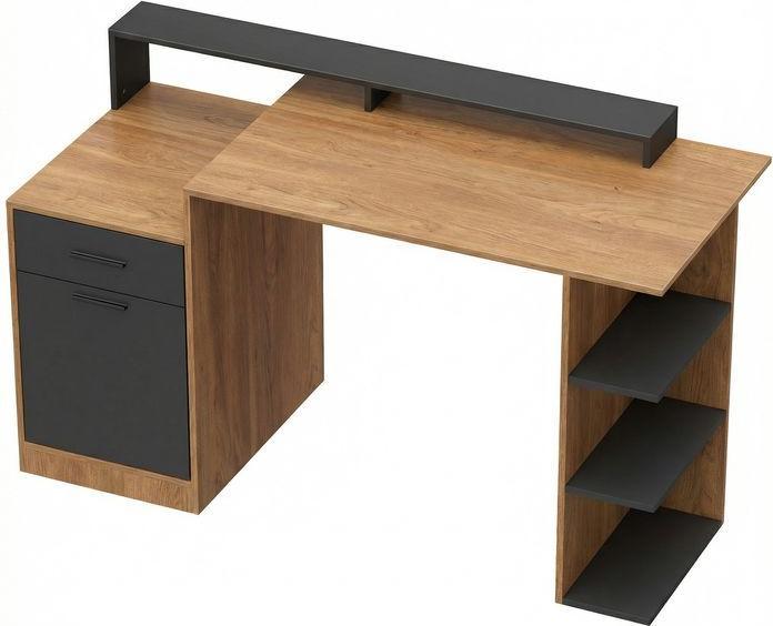 Swisshandel24 Computertisch, Stauraum, Regalen, 140cm, Eiche