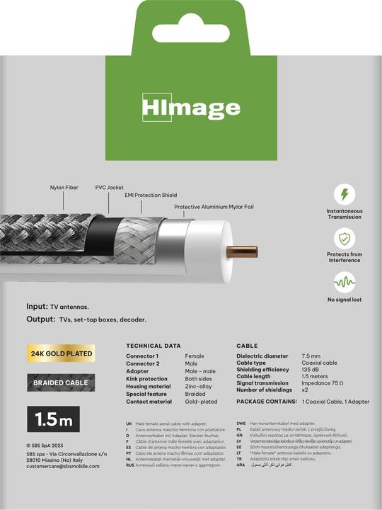 Produktbild SBS HIMAGE TV / Radio Antennenkabel 135dB, 1,5m (135 dB)
