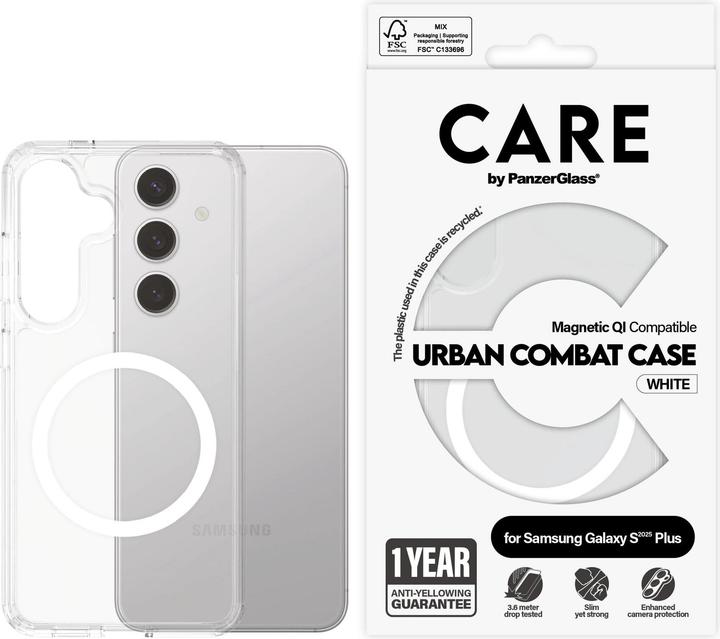 Actual product image PanzerGlass CARE by ® Flagship Case Transparent Urban Combat w. White Qi Compatible Samsung Galaxy S (Samsung Galaxy S25+)