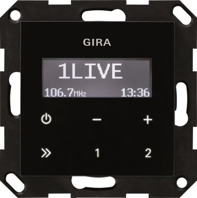 Actual product image Gira UP Radio RDS without loudspeaker 228405 System 55 black glass look
