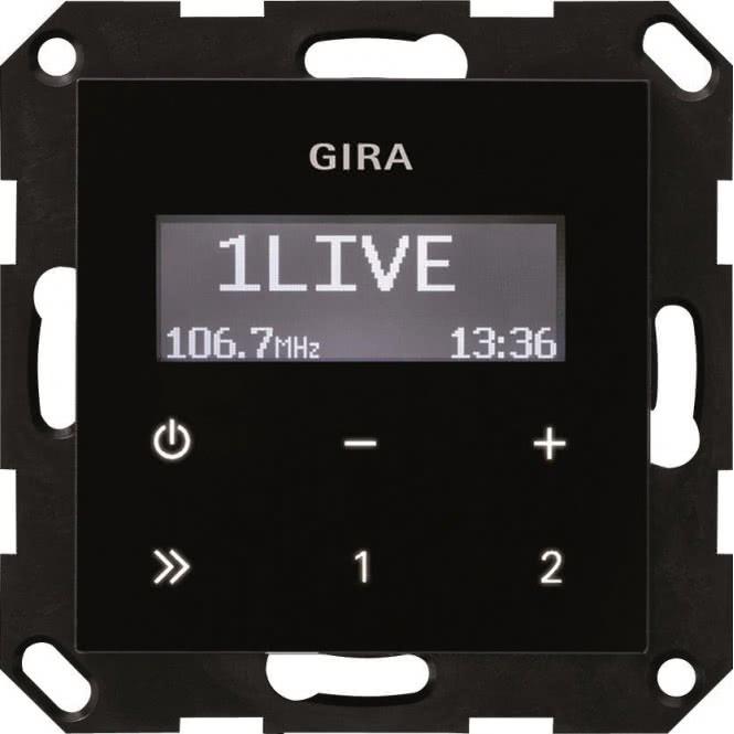 Gira UP Radio RDS o.Lautsprecher 228405 System 55 Schwarzglasoptik, Taster + Schalter, Schwarz