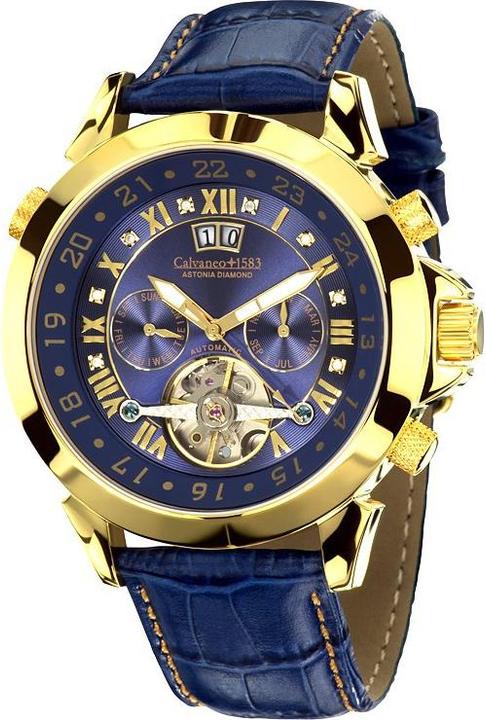 Calvaneo 1583 Astonia Diamond Gold Blue Diamant automatic (Watch with gemstone, 44 mm)