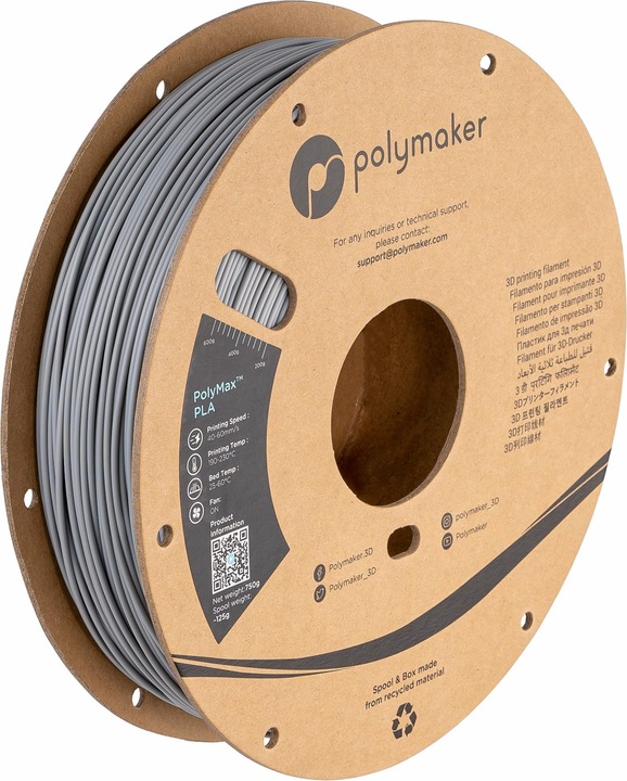 Actual product image Polymaker PA06003 PolyMAX Tough Filament high stiffness, high tensile strength (PLA, 1.75 mm, 750 g, Grey)