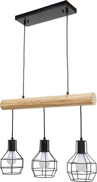 Image du produit Swisshandel24 Lampe à Suspendre, Industrial Vintage Bois Métal Noir - 3 Abat-jour Grille (E27)