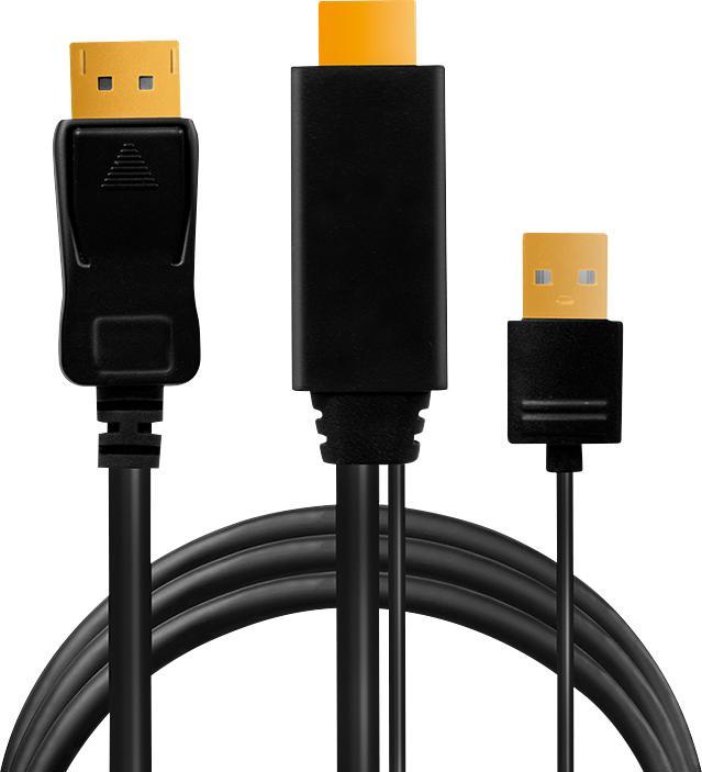 Actual product image LogiLink CH0091 HDMI cable A/M + USB-A/M to DP/M, UHD 4K/30 Hz, bw, 2 m (2 m, HDMI)