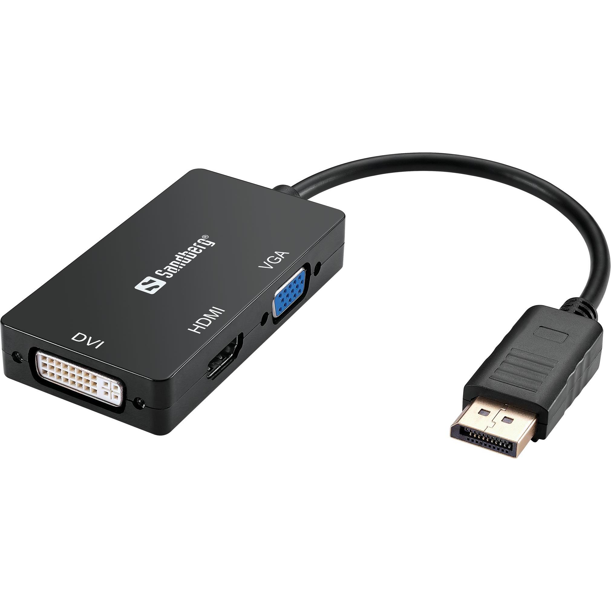 Sandberg DisplayPort zu (VGA, HDMI, DVI, 19 cm), Data + Video Adapter, Schwarz