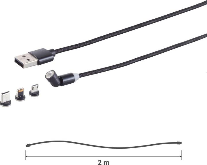 Actual product image Shiverpeaks S/CONN maximum connectivity Universal--USB-A magnetic charging cable, 3in1, 540°, black, 2m (2 m)