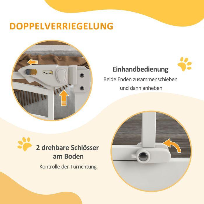 Produktbild Swisshandel24 Hunde Türgitter, 74-100 cm, Absperrgitter mit automatisch schliessender Tür, ohne Bohren für kleine/ (74 cm)