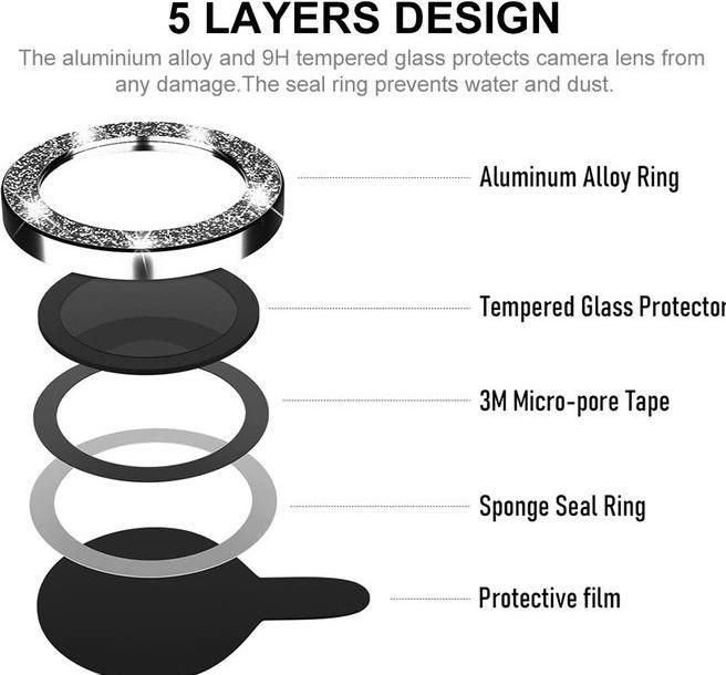 Produktbild Enkay Glitter Metall Kamera Ring (1 Stk., Apple iPhone 16, Apple iPhone 16 Plus)