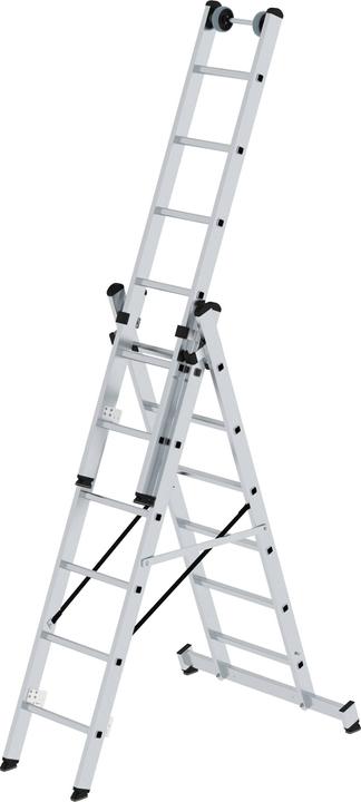 Produktbild Munk Sprossen-Mehrzweckleiter 3-teilig mit nivello-Traverse und Wandlaufrollen 3x6 Sprossen (Mehrzweckleiter, 306.70 cm)