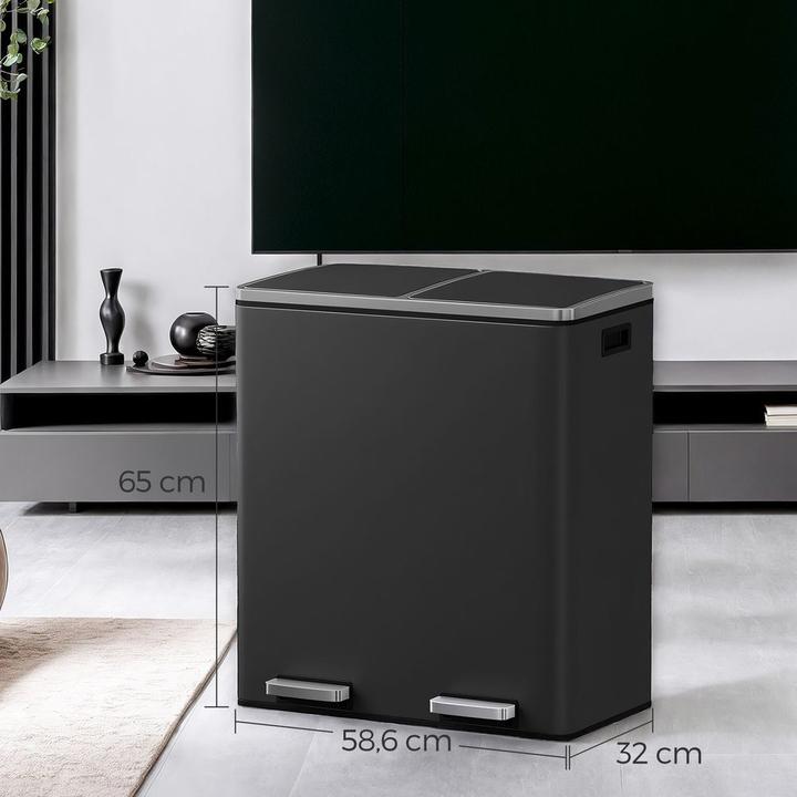 Image du produit Songmics Treteimer 2 x 30 L, Schwarz, Fassungsvermögen: 60 (60 l)