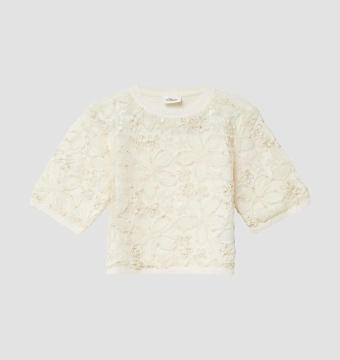 Produktbild s.Oliver Strickpullover Strickpullover mit Pailletten und floralem Muster (140)