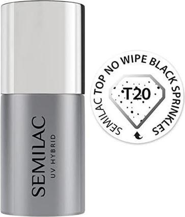 Semilac T20 Top Coat pour Vernis à Ongles UV Top No Wipe Black Sprinkles 7ml (T20 Top Coat No Wipe Black Sprinkles (couche supérieure sans essuyage), Top coat)