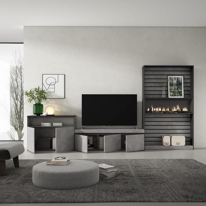 Actual product image Skraut Home TV Unit with Electric Fireplace and Storage, Modern Style