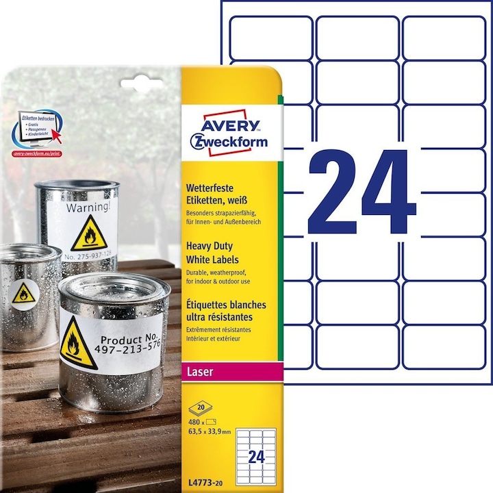 Produktbild Avery Weisse Hochleistungsetiketten - Laser - L4773 Weiss