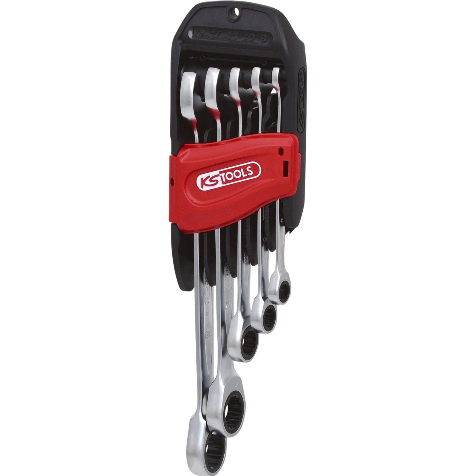 KS Tools, Schraubenschlüssel, GEARplus 5-tlg 8-19mm Ratschenringmaulschlüssel-Satz (19 mm)