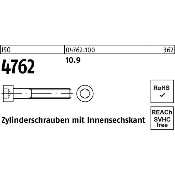 Schrauben, Zylinderschraube ISO 4762 m.Innensechskant M 10 x 210 10.9 (50 Schrauben pro Stück)